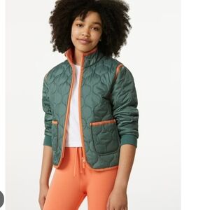 Girl's Free Assembly Green/Orange Quilted Lightweight Jacket